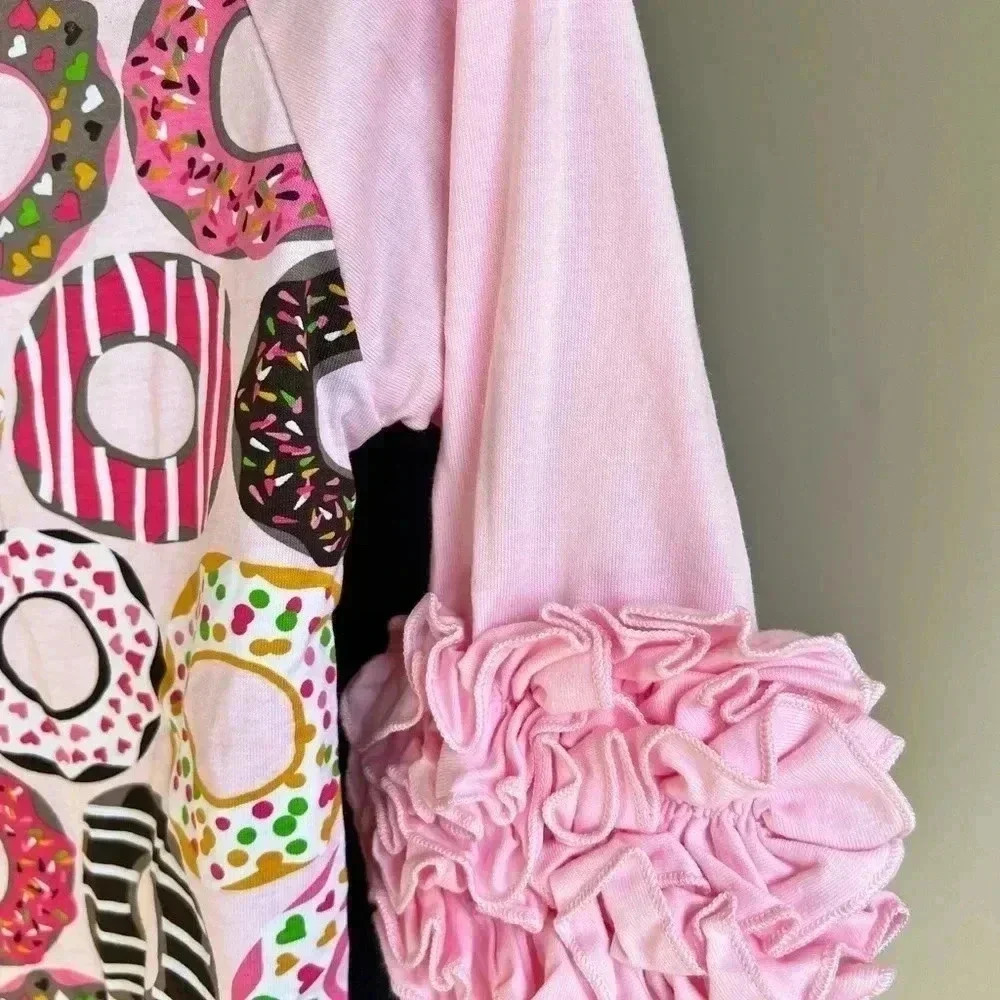 GIRLS RUFFLED ROSE “DOUGHNUTS” SHIRT SIZE 7 - Picture 4 of 11